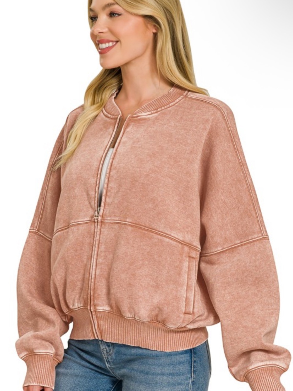 Zenana Super Soft Fleece Wide-Leg Lounge Pant and Bomber Jacket Set- Rust - Picture 3 of 5